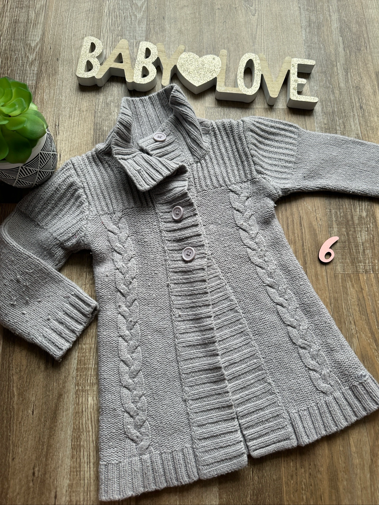 Gilet long en maille taupe Confetti – 6 ans